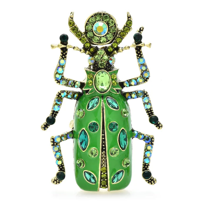 Enamel Beetle Brooch Rhinestone Insect Pin