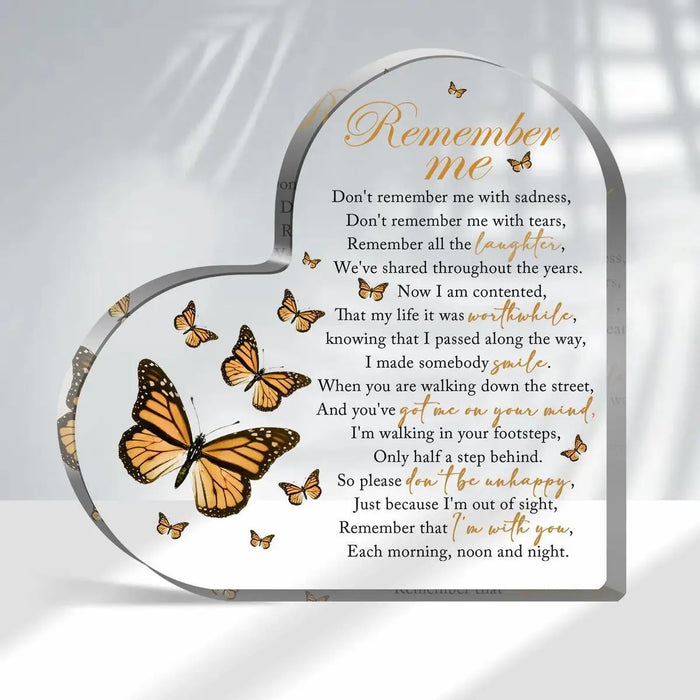 Sympathy Gifts Acrylic Heart Shaped Commemoratives