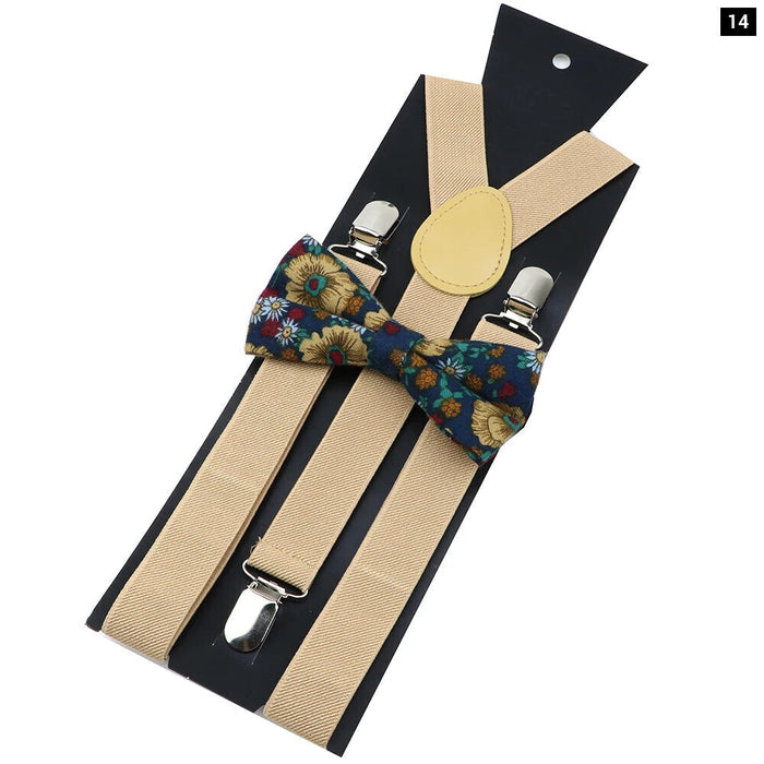 Cotton Suspenders And Bow Tie Set Adjustable And Elastic For Weddings