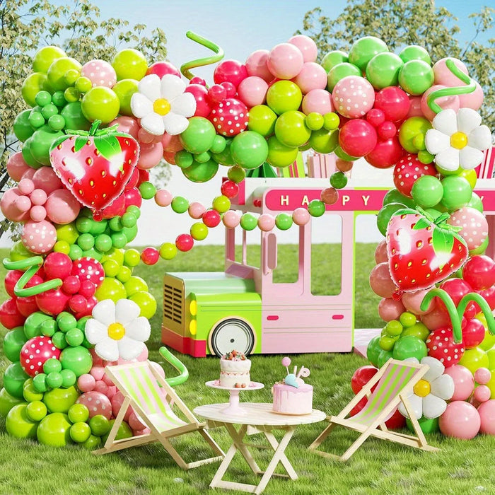 145Pcs Strawberry Balloon Garland Arch Kit Suitable For Wedding Birthday Party Anniversary Indoor And Outdoor Decoration