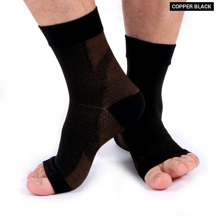 1 Pair Copper Compression Recovery Foot Sleeves Socks For Arch Pain Swelling & Heel Spurs