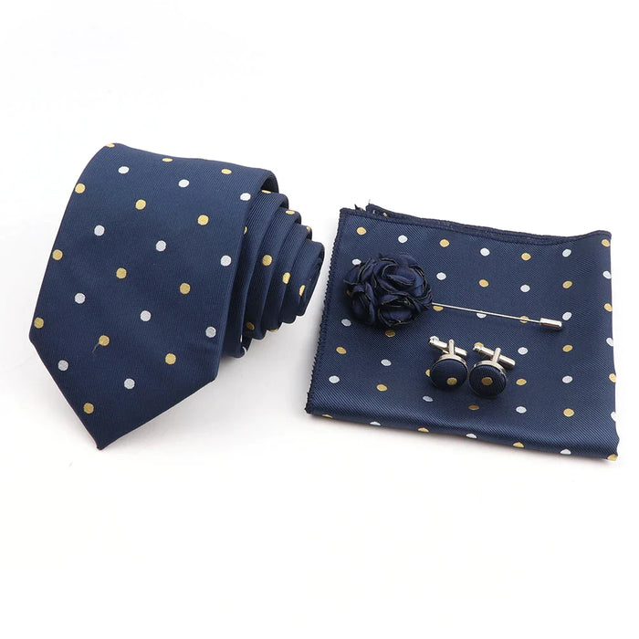 Blue Striped Tie Set For Weddings And Parties