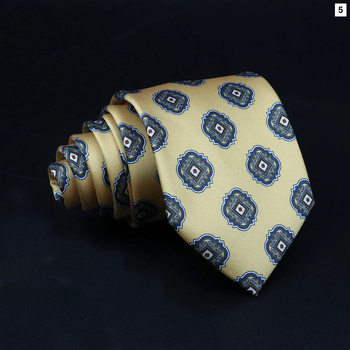 Mens Silk Tie 7.5Cm Blue Paisley Floral For Weddings And Work