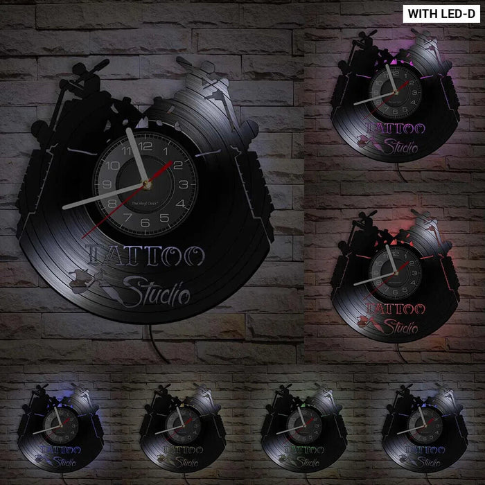 Vinyl Record Wall Clock For Tattoo Studio Decor