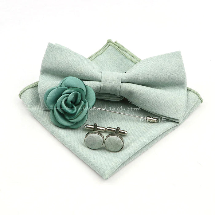 Design Cotton Handkerchief Set Adult And Kids Butterfly Bowtie Cufflink Brooch Party Suit Accessories