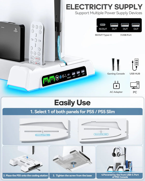 3 Level Fan Cooling Station For Ps5/Ps5 Slim Console