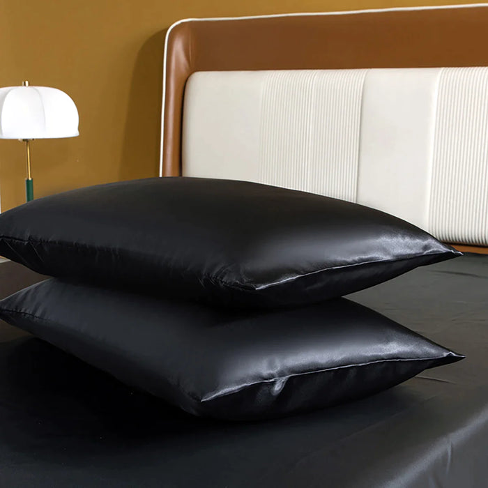 Luxury Black Satin Fitted Sheet Set Bedding