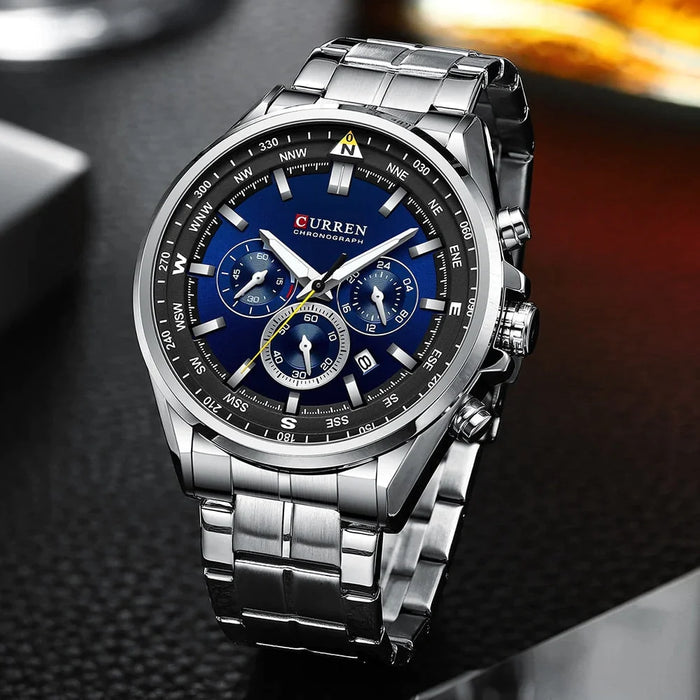 Wrist Watches For Men Stainless Steel Quartz Wristwatches With Chronograph Casual Sport Clock