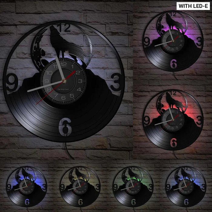 Wolf Howling Moon Vinyl Record Wall Clock