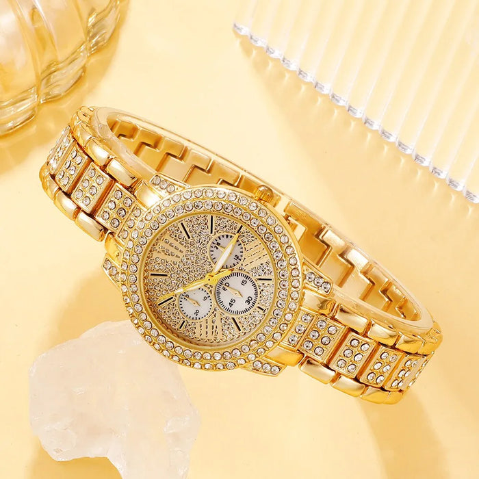 6pcs Set Women Box Watch Golden Luxury Brand Design Watches