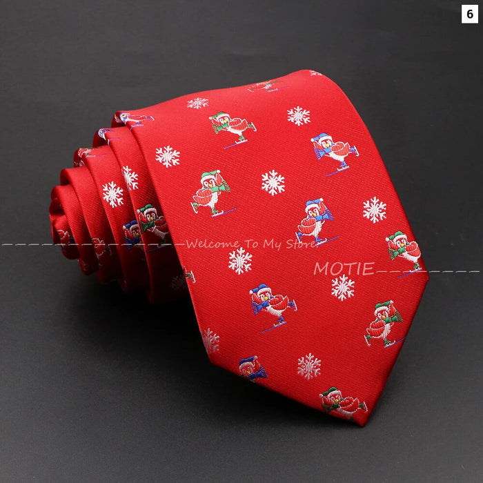 Christmas Tie Festive Snow Santa Claus Necktie For Men And Women