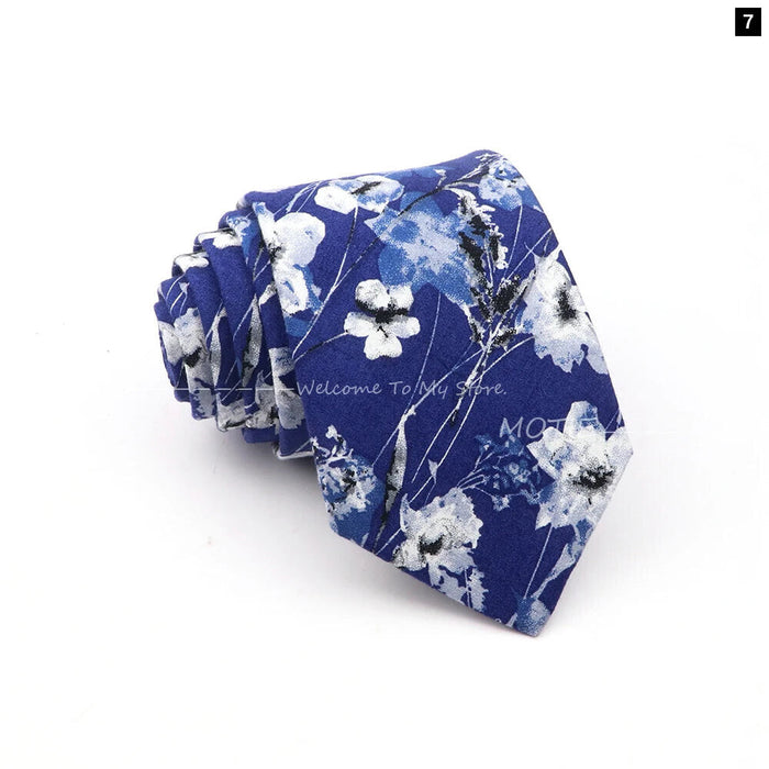 Blue Floral Cotton Ties For Weddings Business And Daily Wear