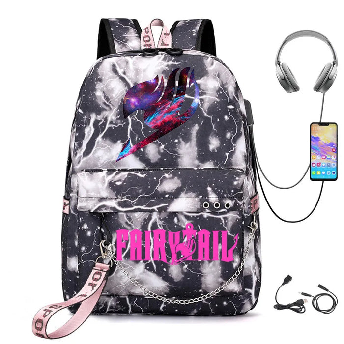 Fairy Tail Anime Print School Bag For Teens Usb Backpack For Outdoor Travel