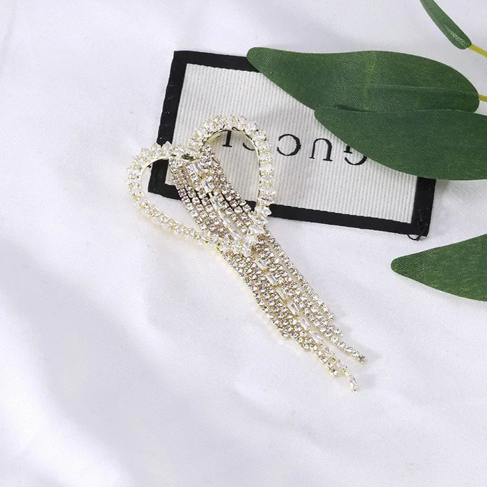 Rhinestone Tassel Brooch Korean Fashion Bow Tie Lapel Pin For Women