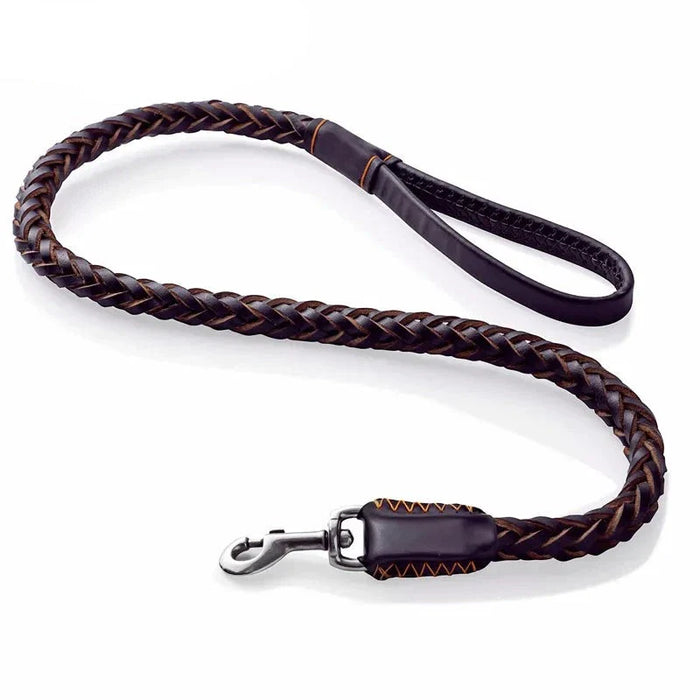 Strong Leather Dog Leash Durable Cowhide Braided Pet Lead