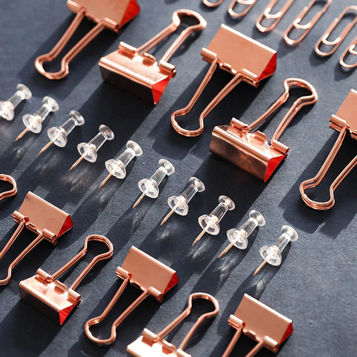 72 Pieces Rose Gold Binder Clips Push Pins