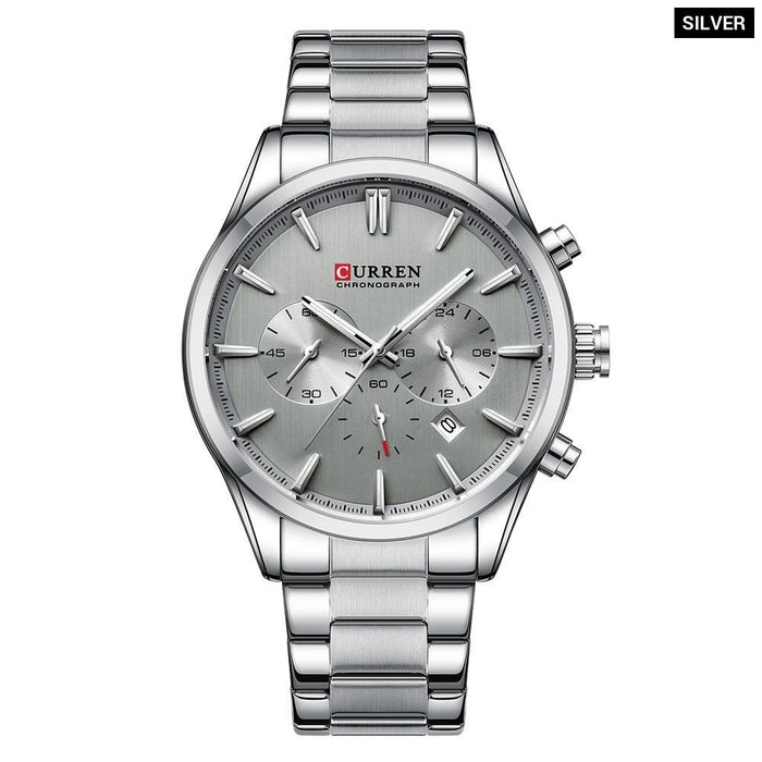 Quartz Chronograph Wristwatches Casual Sport Stainless Steel Multifunction Watch 8446