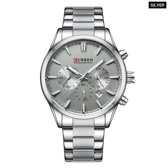 Multifunctional Watches Automatic Date Stainless Steel Straps Men's  Quartz Wristwatches for Men