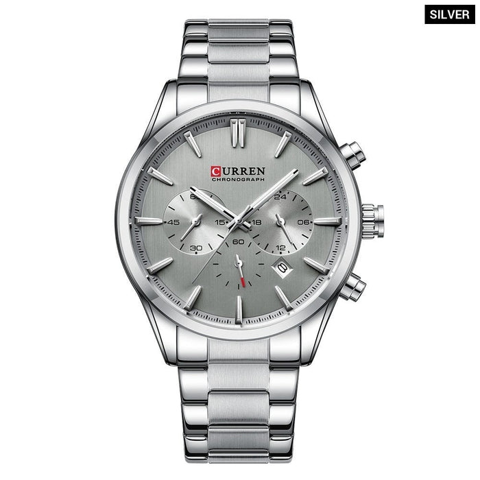 Sports Classic Multifunction three Dials Men's Watches Quartz Stainless Steel Bracelet Auto Date Wristwatch