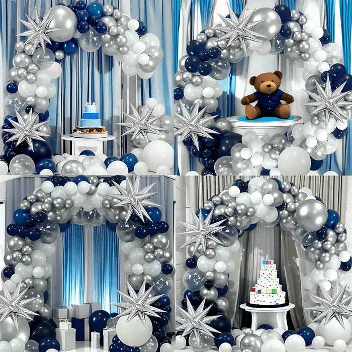 140Pcs Navy Blue Silver And White Balloon Wreath Arch Kit For Birthday Decorations Anniversaries Graduations Home Decor