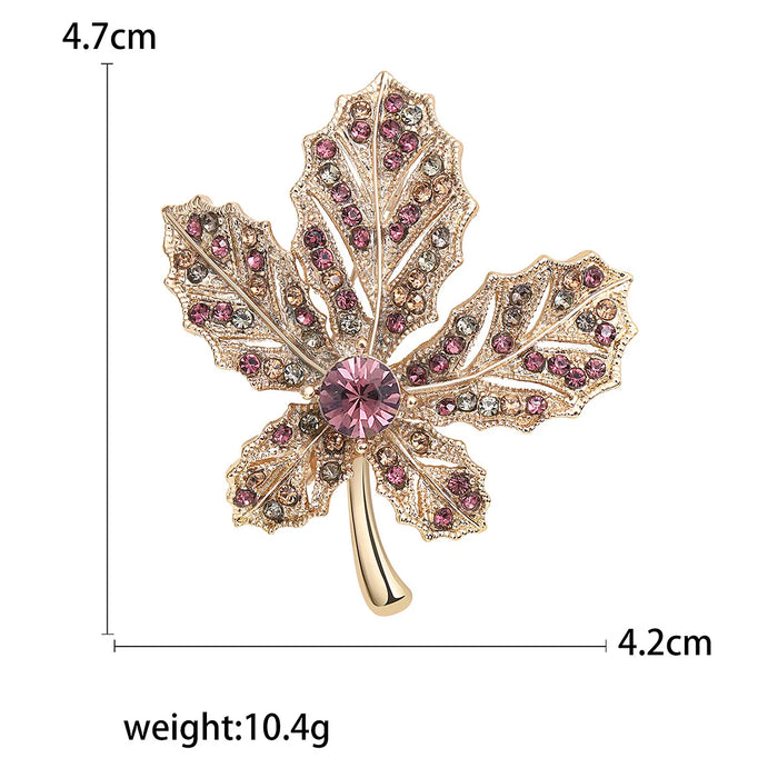 Rhinestone Maple Leaf Brooch Office Party Accessory