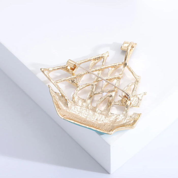 Fashion Ship Brooch Pin 3 Colour Enamel Delicate Design Accessory For Womens Clothing