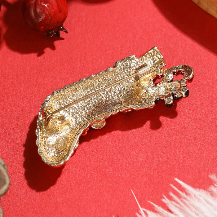 Golden Socks Christmas Brooch