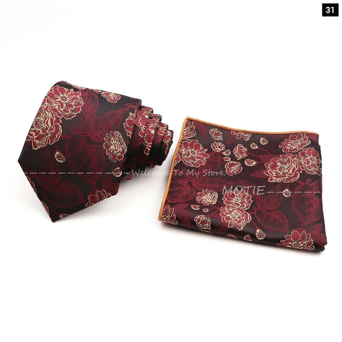 Floral Pocket Square Tie Set For Weddings Parties And Daily Wear