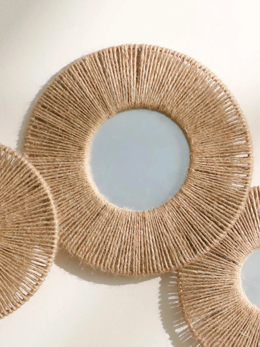 Boho Round Wall Mirror With Woven Hemp Rope