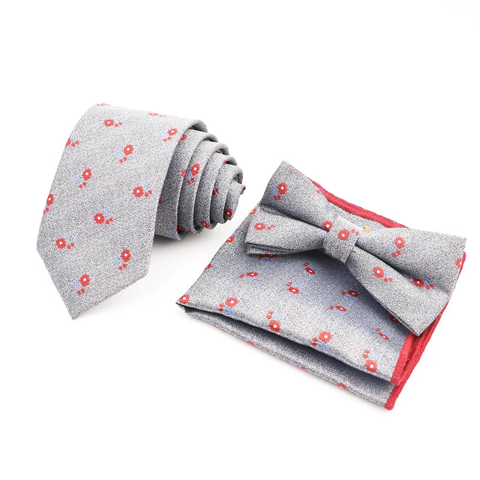 Red Plaid Tie Set Classic Handkerchief Bowtie For Business Wedding Party Mens Gift