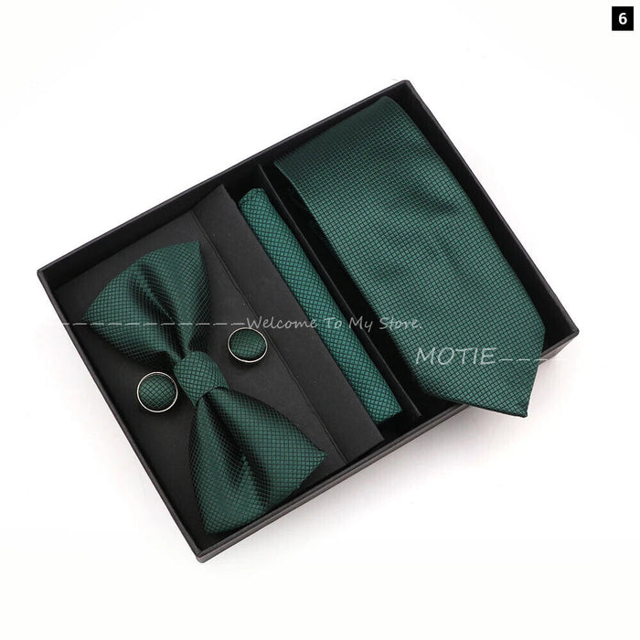 Premium Striped Tie Set Box Necktie Bowtie Handkerchief Cufflinks For Weddings And Suits