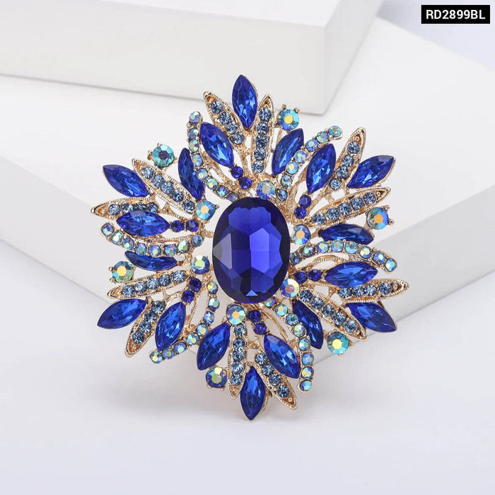 Luxury Women Brooch Sparkling Glass Big Flowers Pin In 6