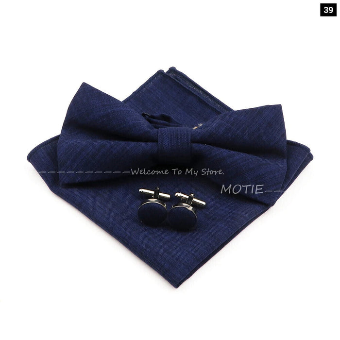 Classic Bowtie Set With Handkerchief Cufflink And Brooch