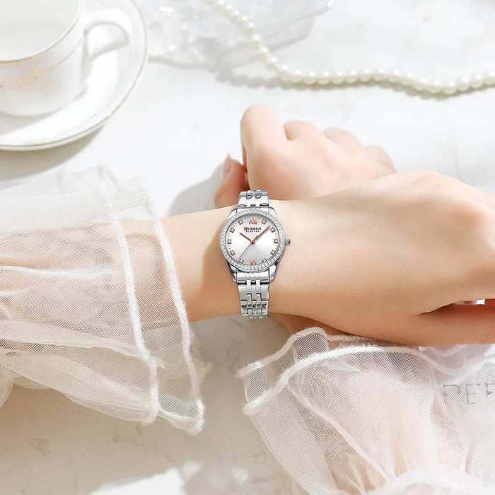 Stainless Steel Slim Rhinestone Dial Classy Dress Watches For Women