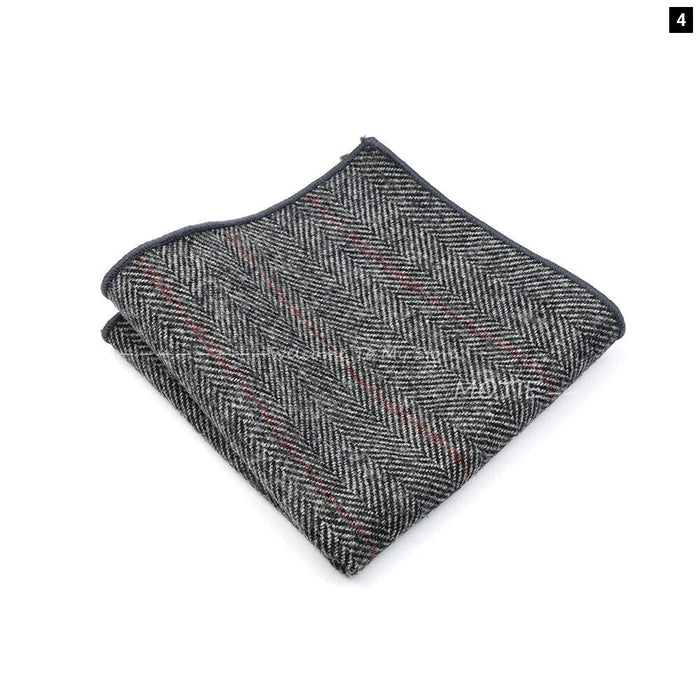 Classic Plaid Striped Pocket Square Mens Wool Handkerchief In Brown Grey For Weddings And Gifts