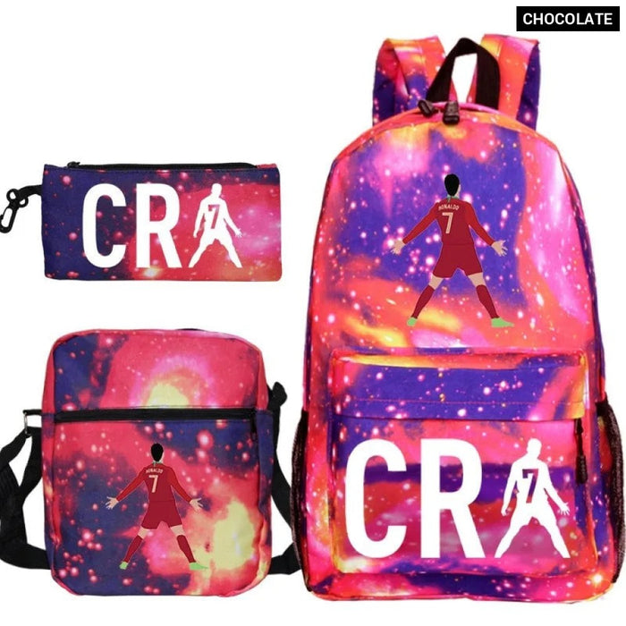 Unisex 3Pcs Football Cr7 3D Print Kids School Bag