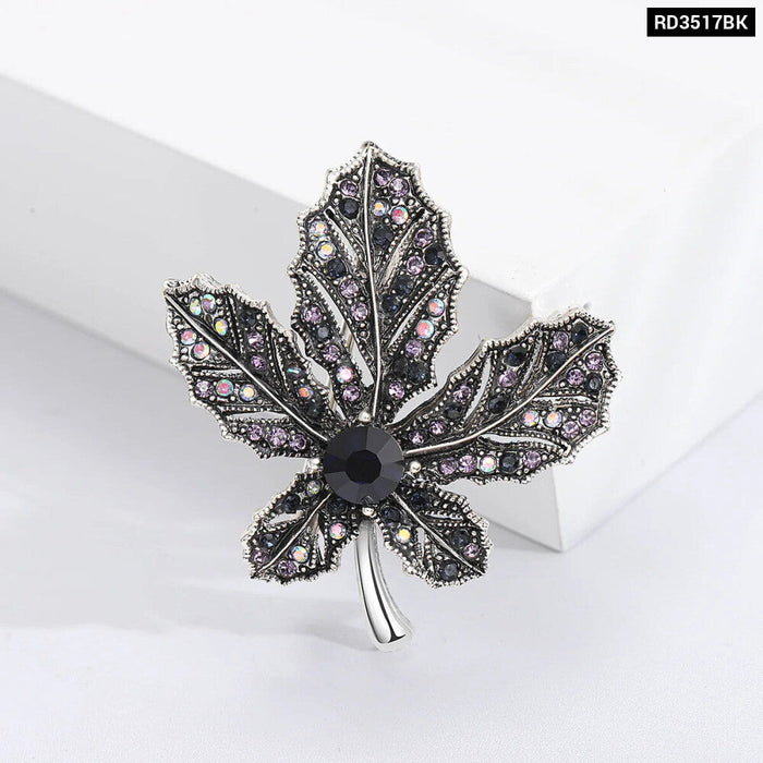 Rhinestone Maple Leaf Brooch Office Party Accessory