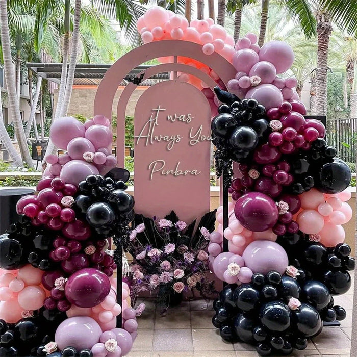 124Pcs Black Pink Purple Balloon Taro Taro Flower Ring Set Suitable For Dark Style Theme Events Birthday Parties Anniversaries
