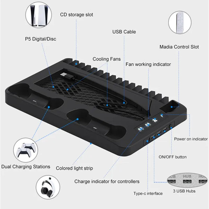 Rgb Cooling Station For Ps5 With Dual Controllers