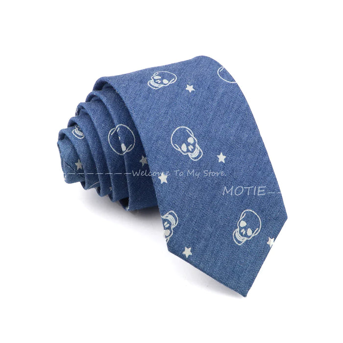 Floral Skull Anchor Denim Tie For Weddings Parties And Daily Wear