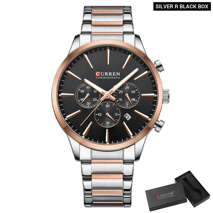 Casual Sport Watches Men'S Quartz Chronograph Stainless Steel Bracelet Wristwatches With Date Male Clock