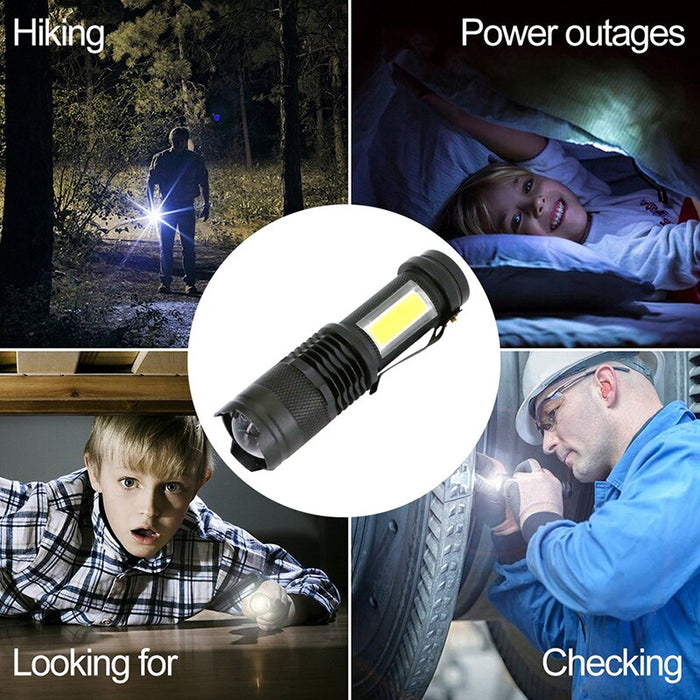 Mini Rechargeable LED Flashlight Use XPE COB Lamp Bead Double Light Source Flashlight for Adventure Camping Fishing