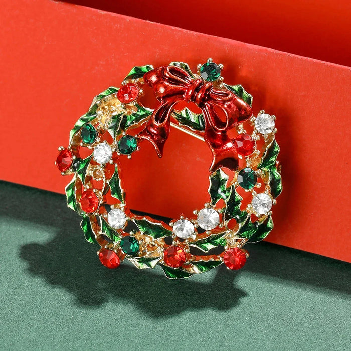 Christmas Flower Garland Lapel Pin Womens Enamel Brooch