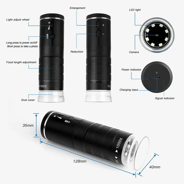 Portable Wireless Microscope 50X To 1000X Magnification