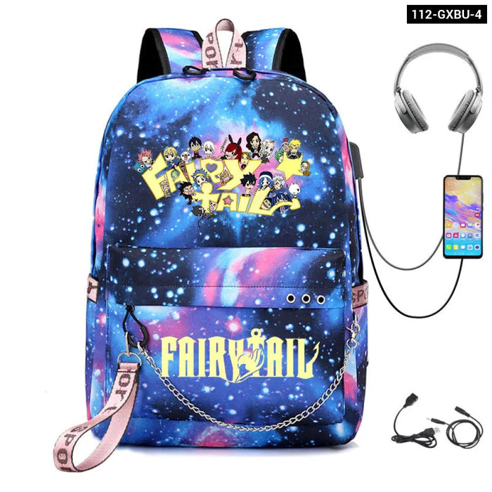 Fairy Tail Anime School Bag With Usb Port For Teens Children Backpack For Boys And Girls Leisure Bag For Outdoor Travel