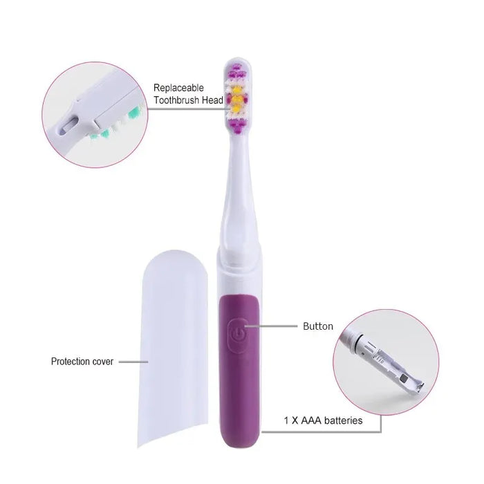 Portable Electric Toothbrush Travel Friendly 2 Spare Heads Waterproof Design