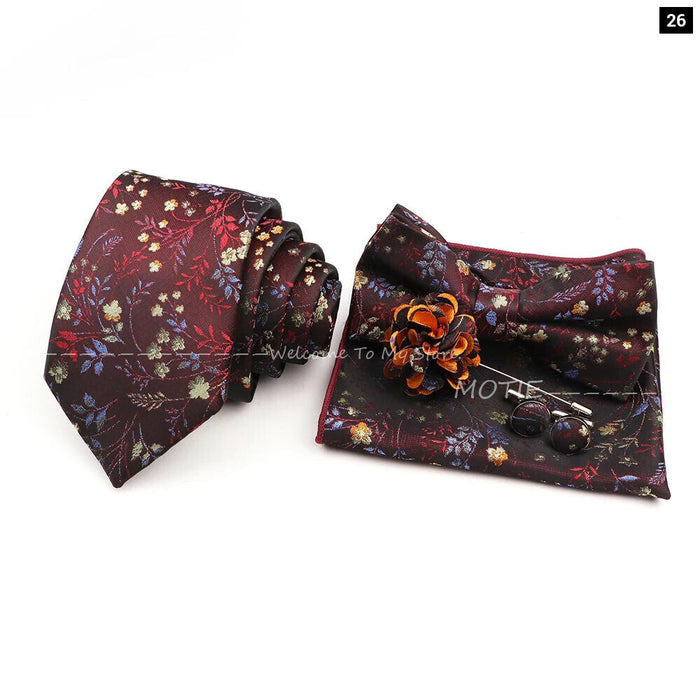 Graceful Floral Tie Set Purple Blue Pocket Square