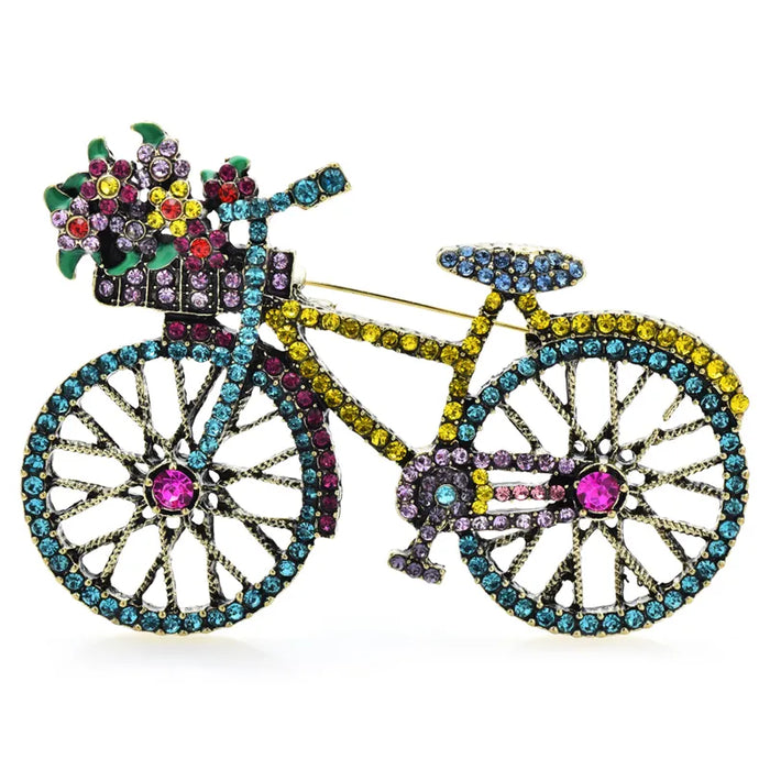 Bicycle Brooch 2 Colour Flower Bike Pin