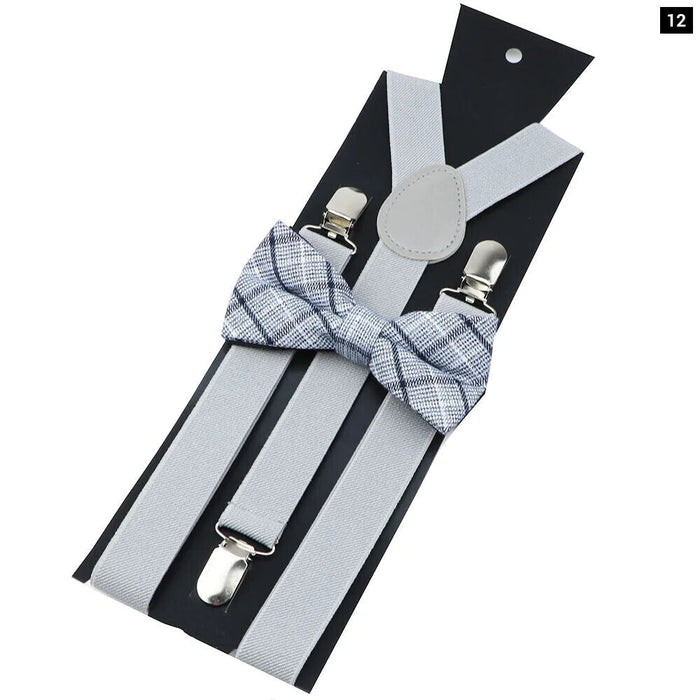 Cotton Plaid Bowtie Suspenders Set For Weddings