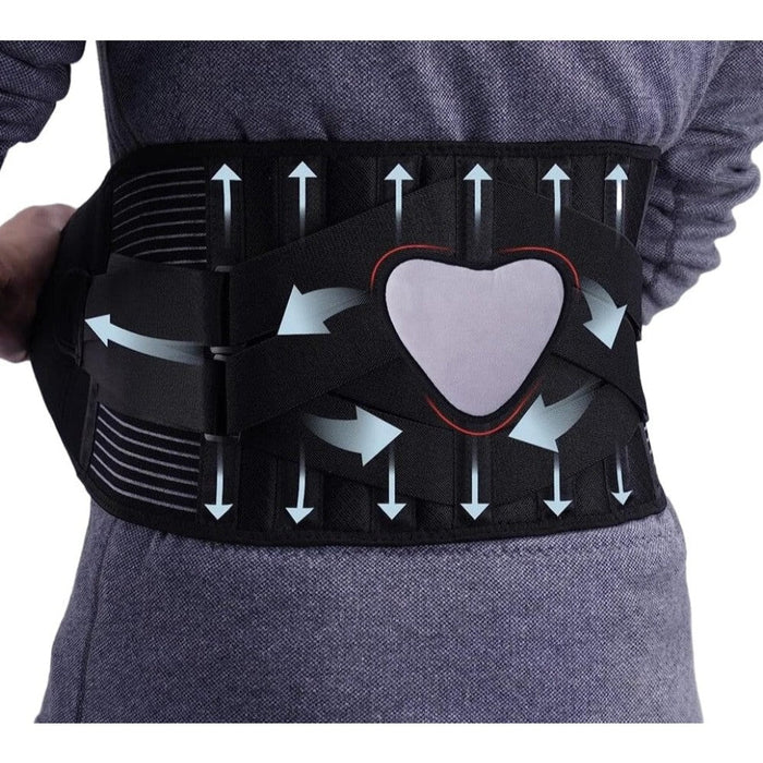 Adjustable Waist Lumbar Support Belt with 6 Stays & 16-hole Mesh for Men Women